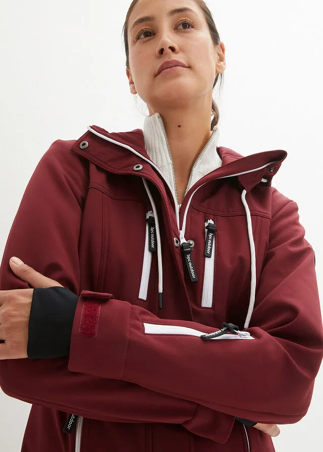Chaqueta de softshell, repelente al agua rojo avellana